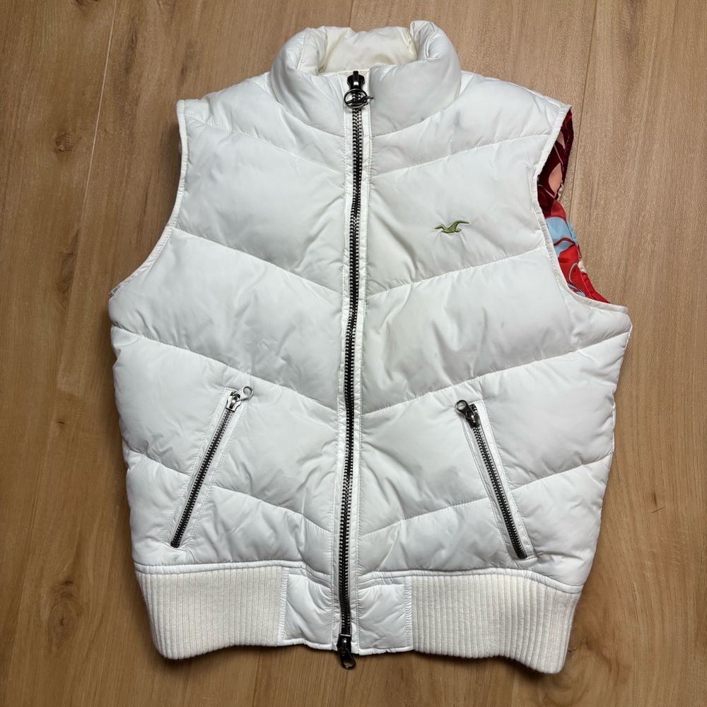 Y2K Hollister Puffer Down Vest Full Zip Women’s Medium White Cinched 90s